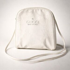 Rare Vintage 1970s GUCCI White Leather Crossbody Bag - Silver Hardware